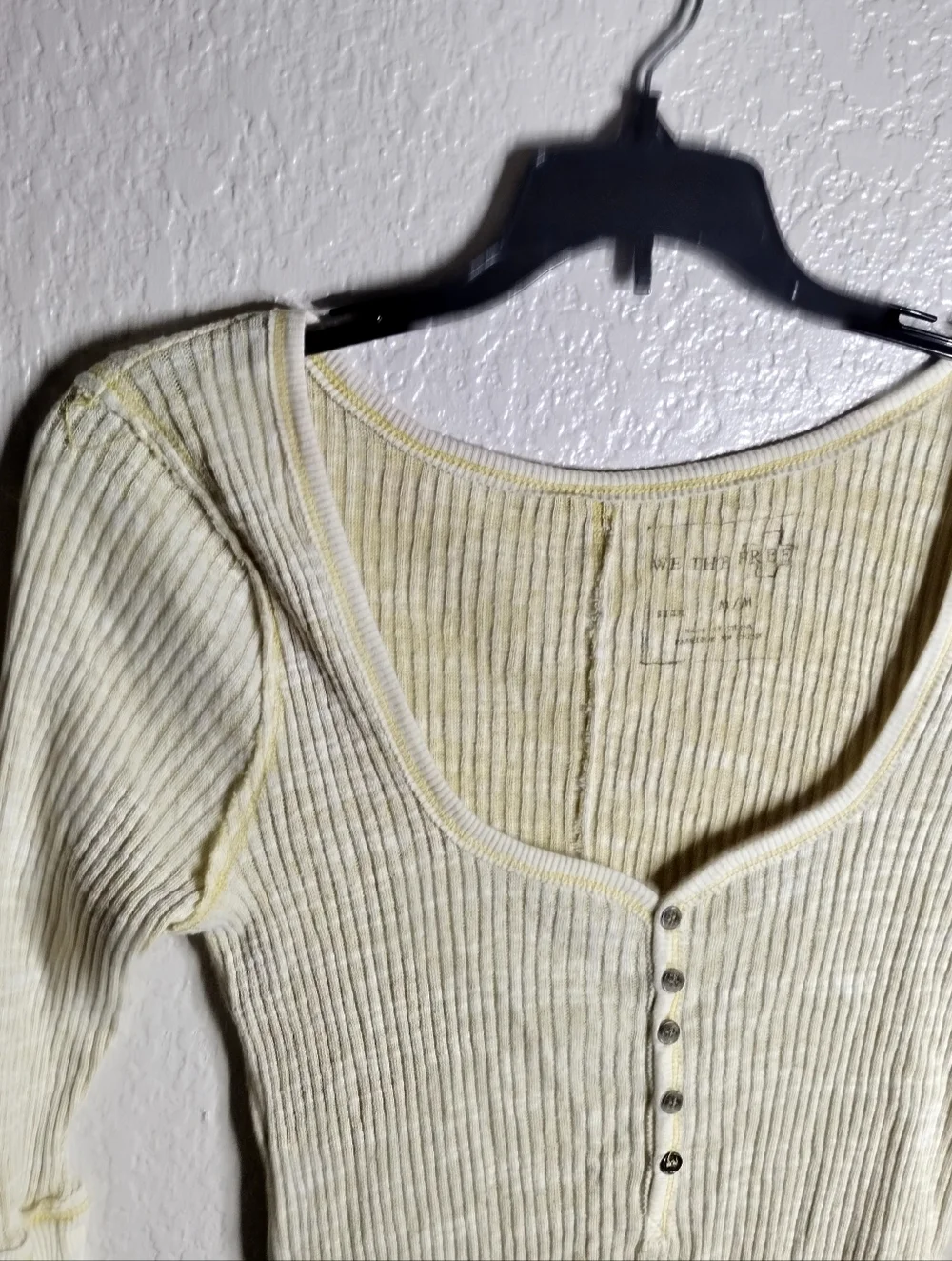 Free People We The Free Thermal Top 3/4 Sleeves Cream Sz M